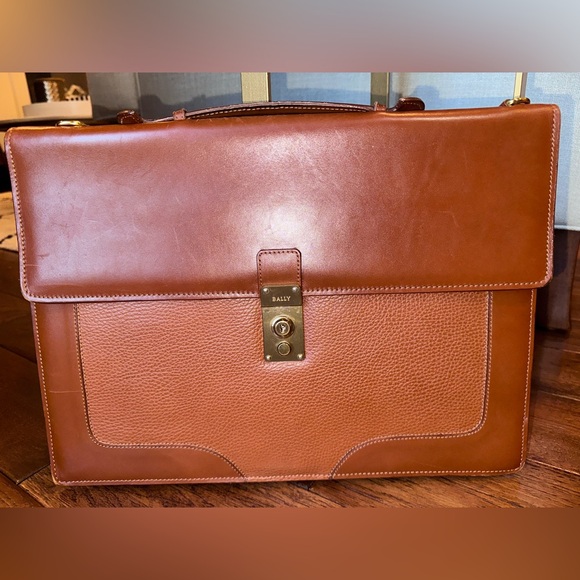 Bally Other - BALLY Vintage Italian Leather Briefcase Cognac Executive Lock Case - Collector